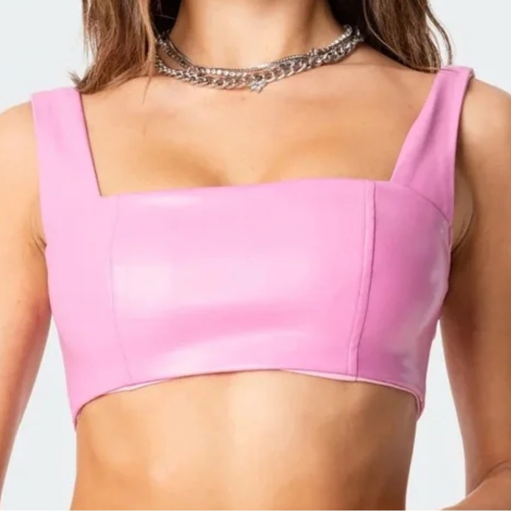 Pink Women's Leather Crop Top NWT